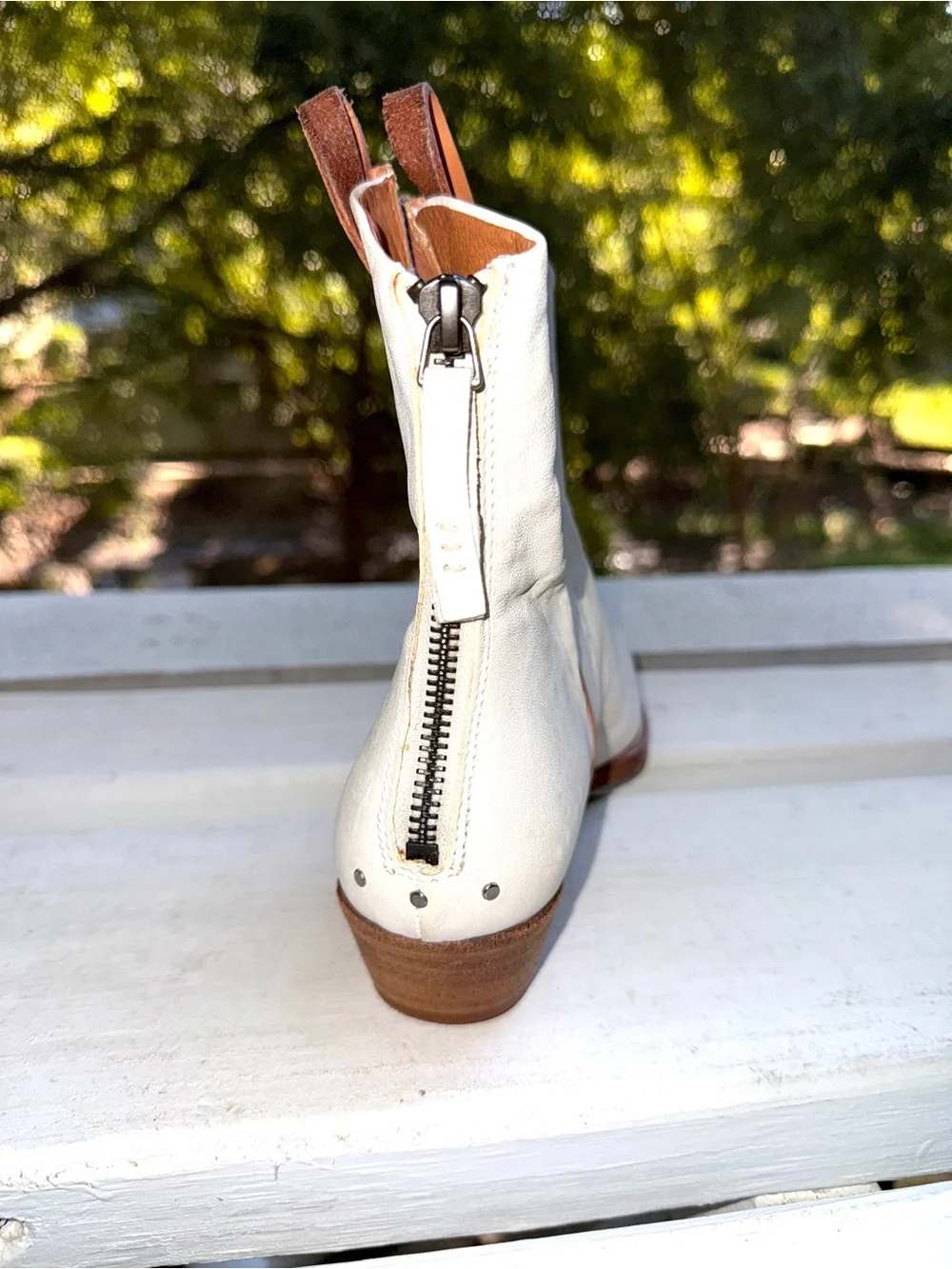 We The Free Free People Wesley Ankle Boots White Leather Western Cowboy 37 US 7